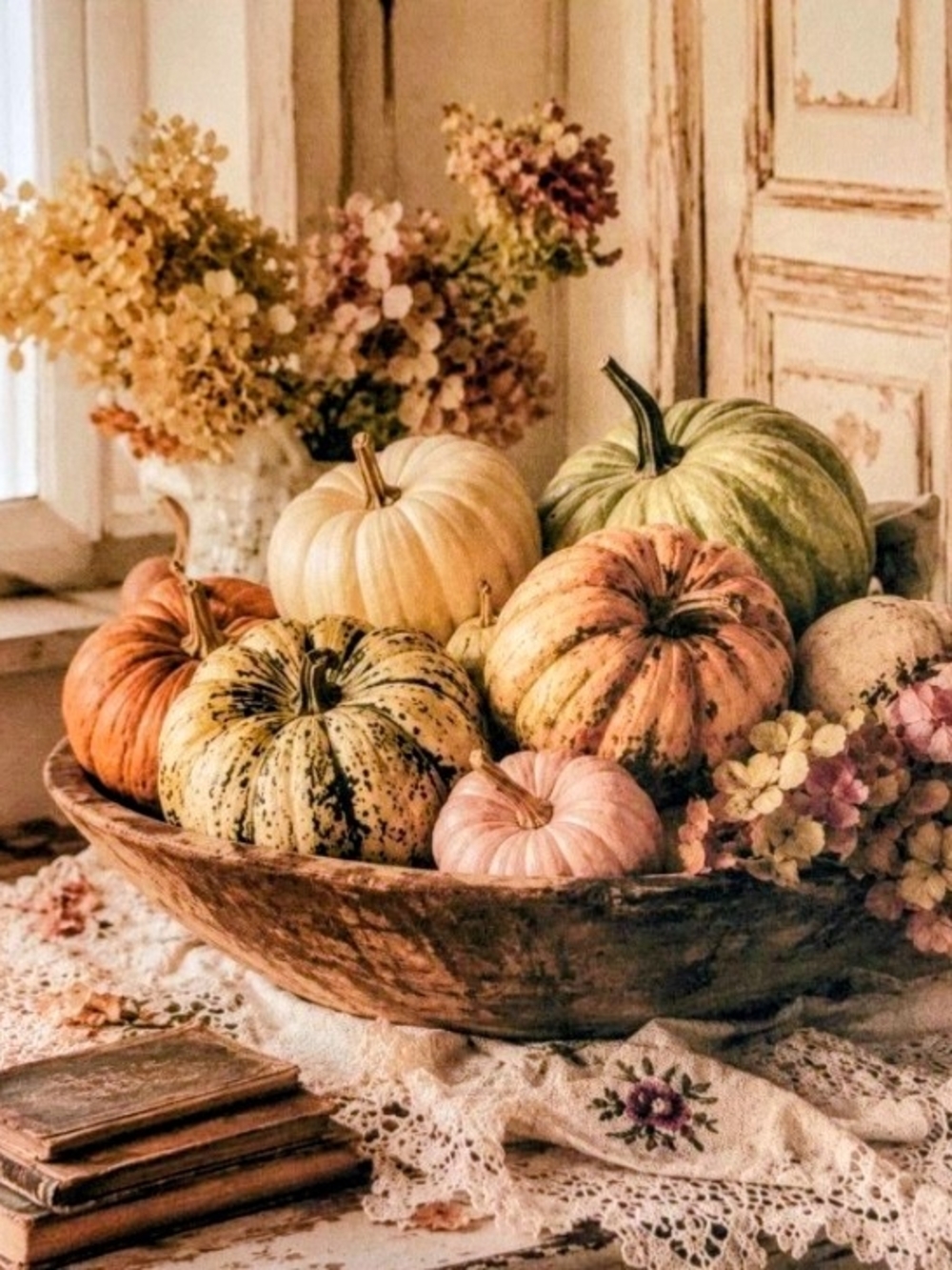 Autumn Harvest Decorative Pumpkin Bowl – Multicolor Rustic 8x10 Print